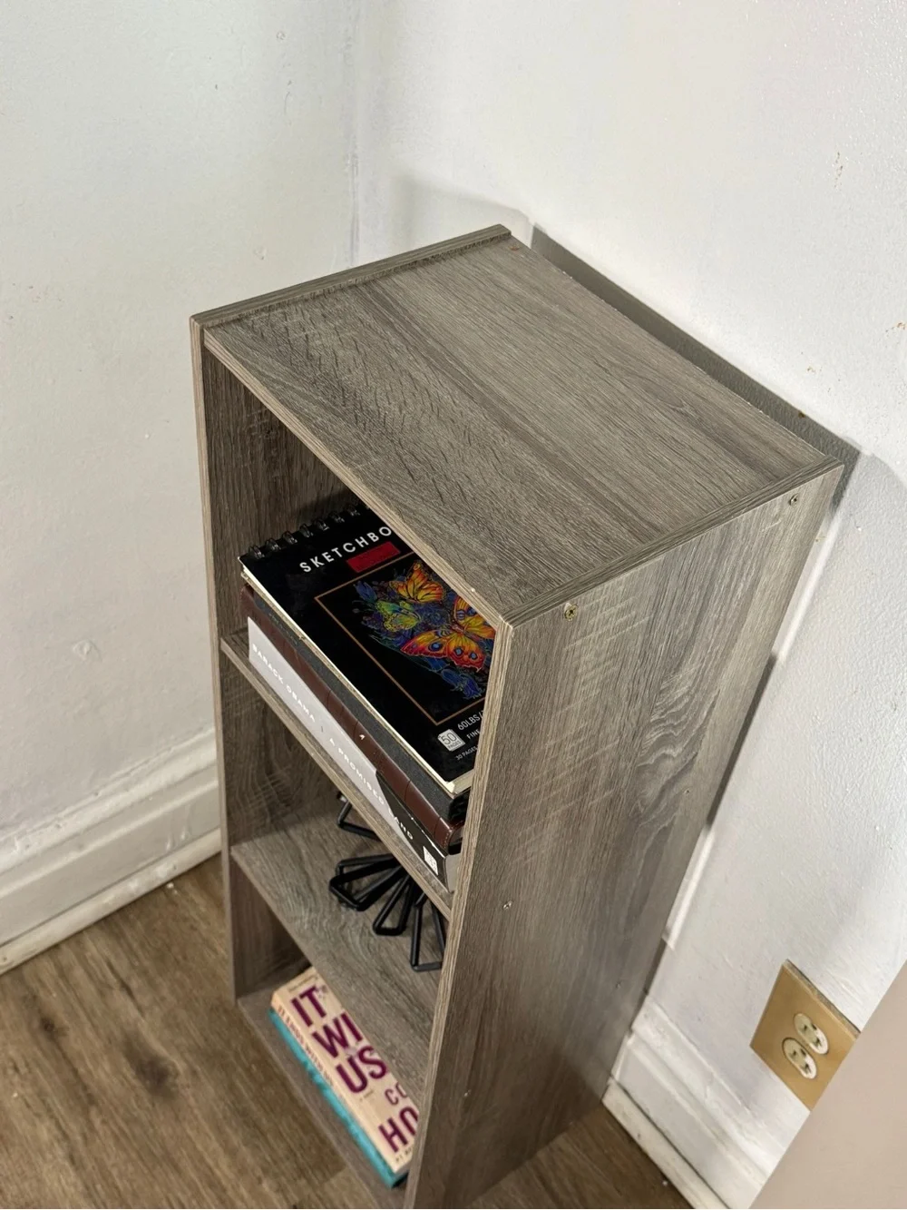 Modern 3-Tier Narrow Bookshelf | Gray Wood Storage Shelf | Small Space Organizer